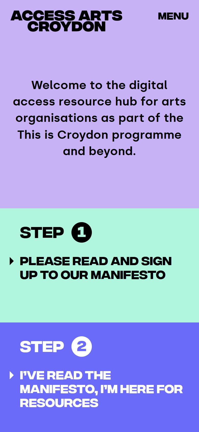 The Access Arts Croydon homepage on a phone