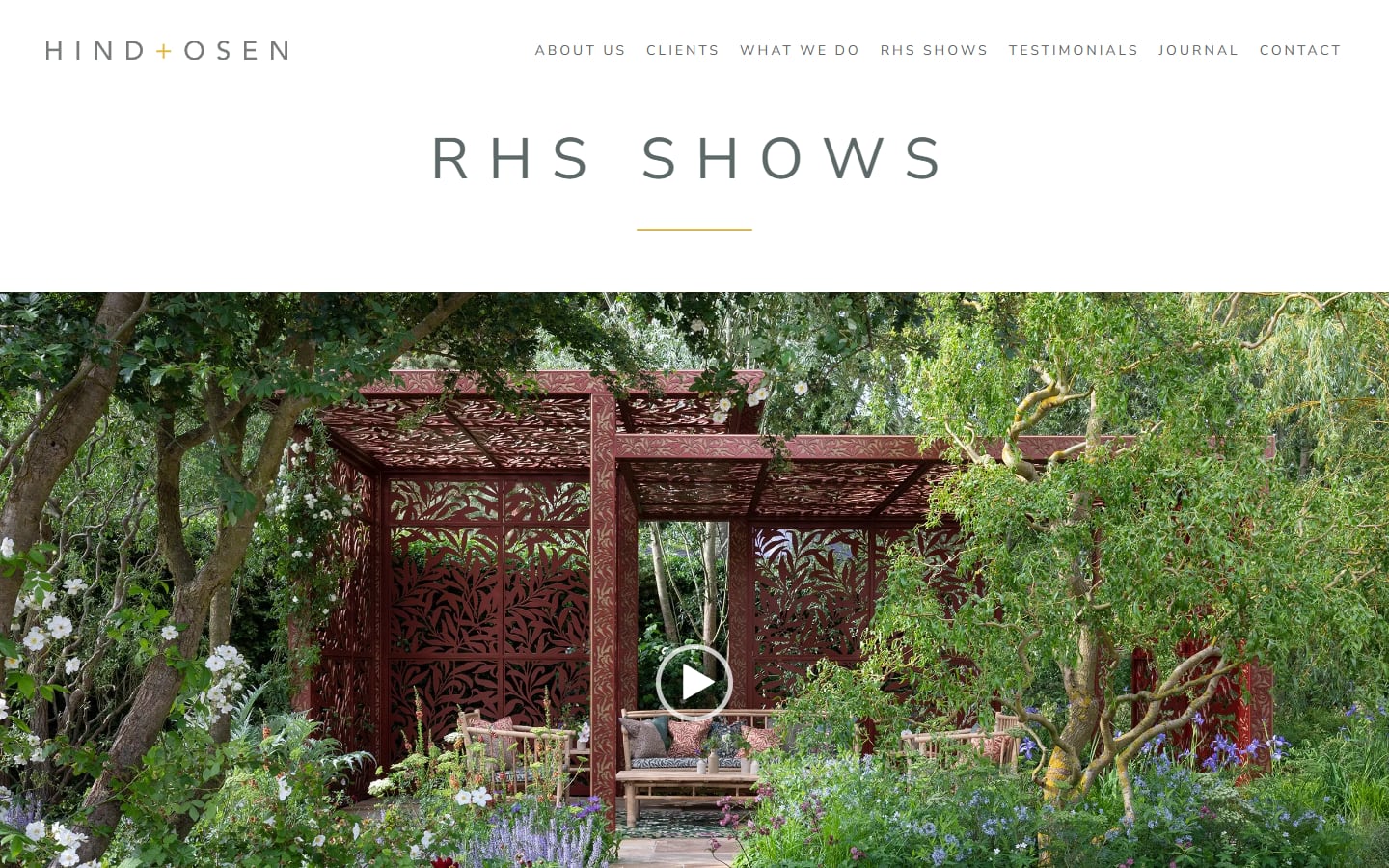 Hind & Osen RHS Shows page with a show garden film