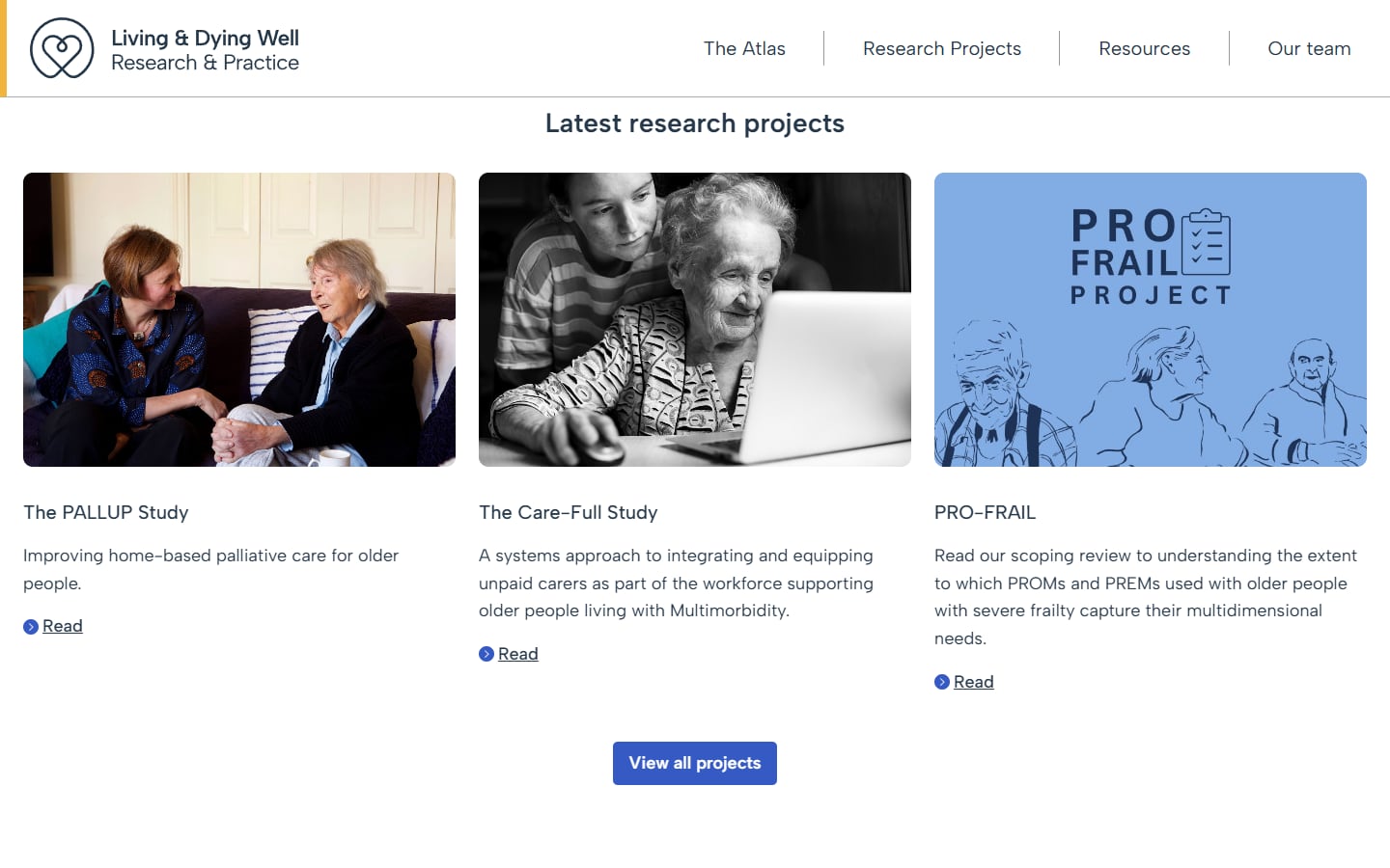 Living & Dying Well: the latest research projects on the homepage