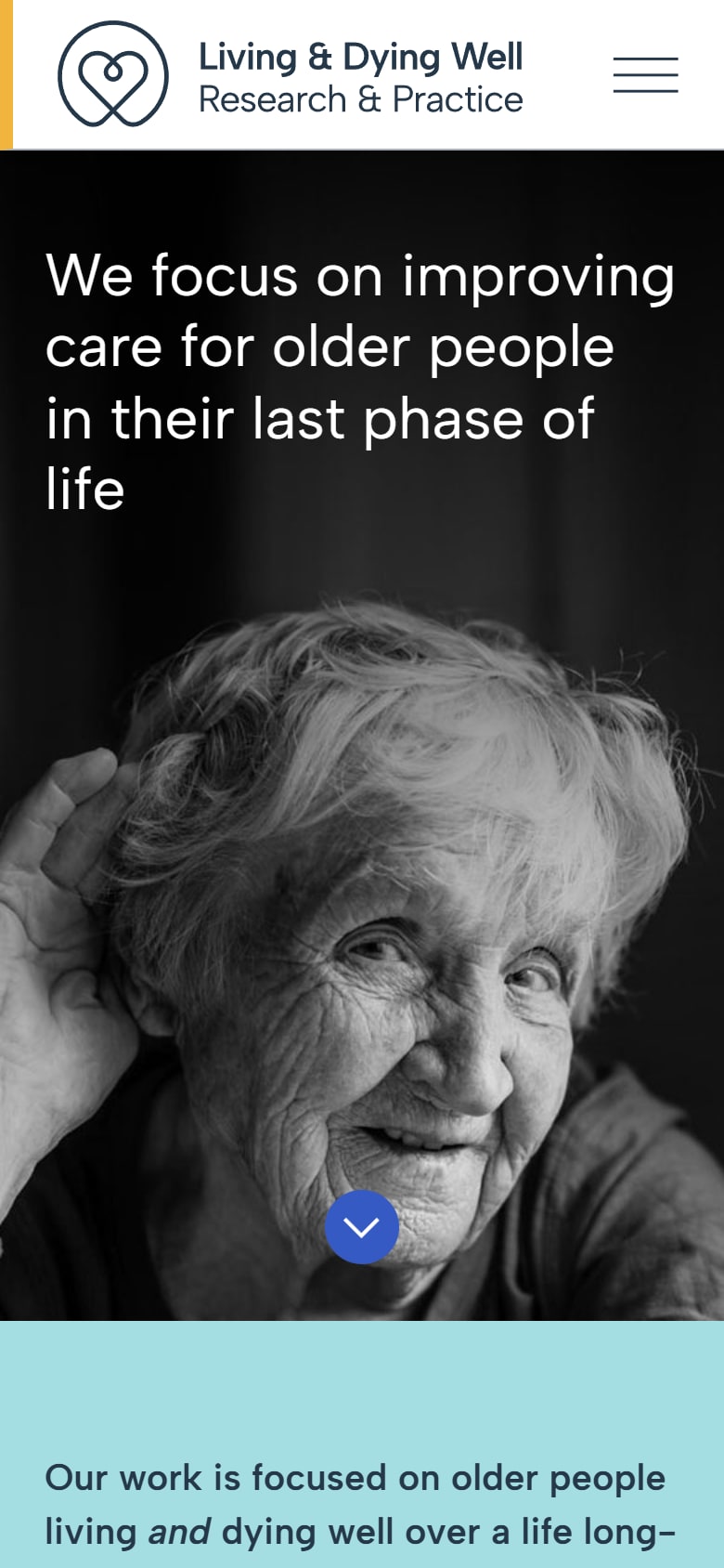 The Living & Dying Well homepage on a phone