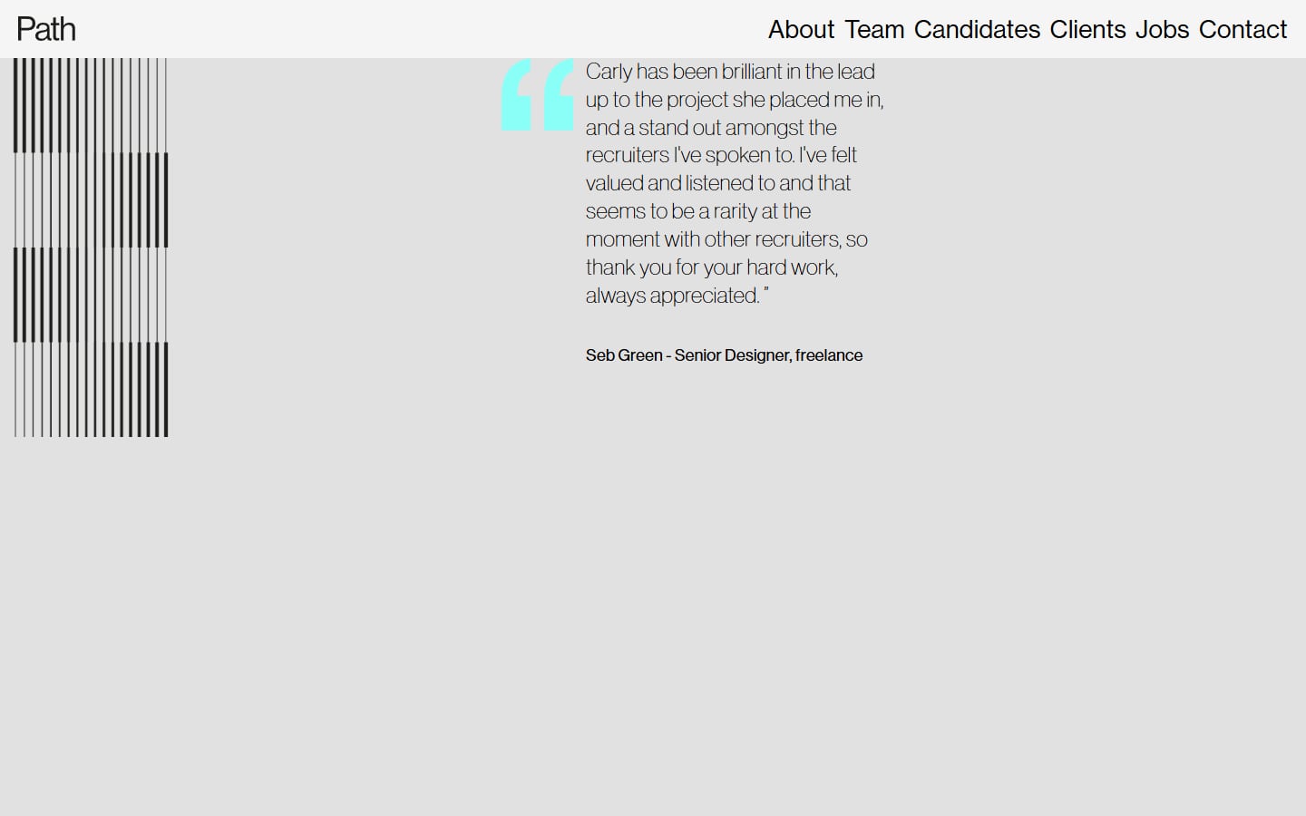 Path testimonials page with a candidate quote