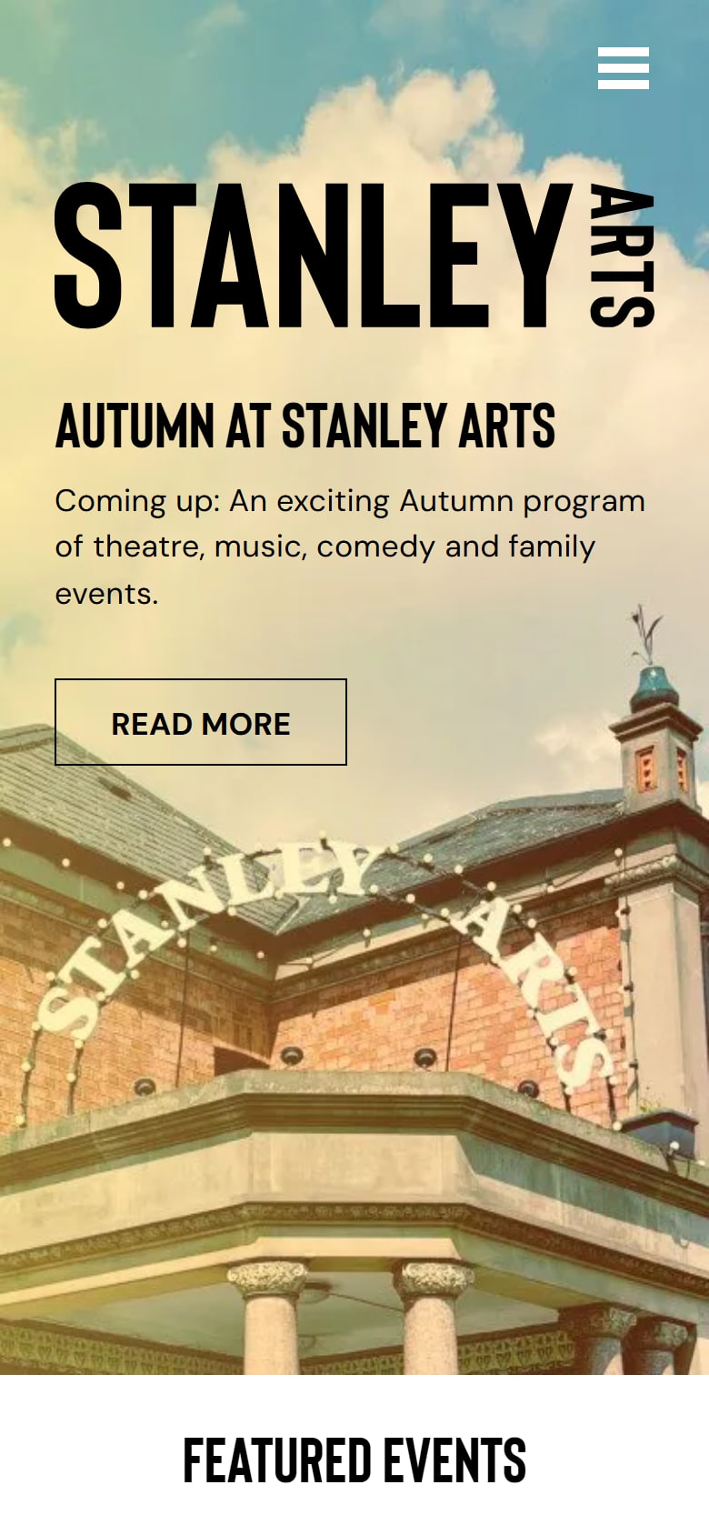 The Stanley Arts homepage on a phone